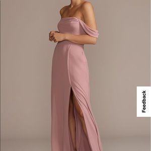 Bridesmaid dress, Chiffon cowl neck - off the the shoulder. Color is quartz.
